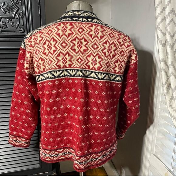 Vintage L.L Bean Women’s Ski Sweater Large Red Nordic Fair‎ Isle Wool Henley L - Picture 3 of 7